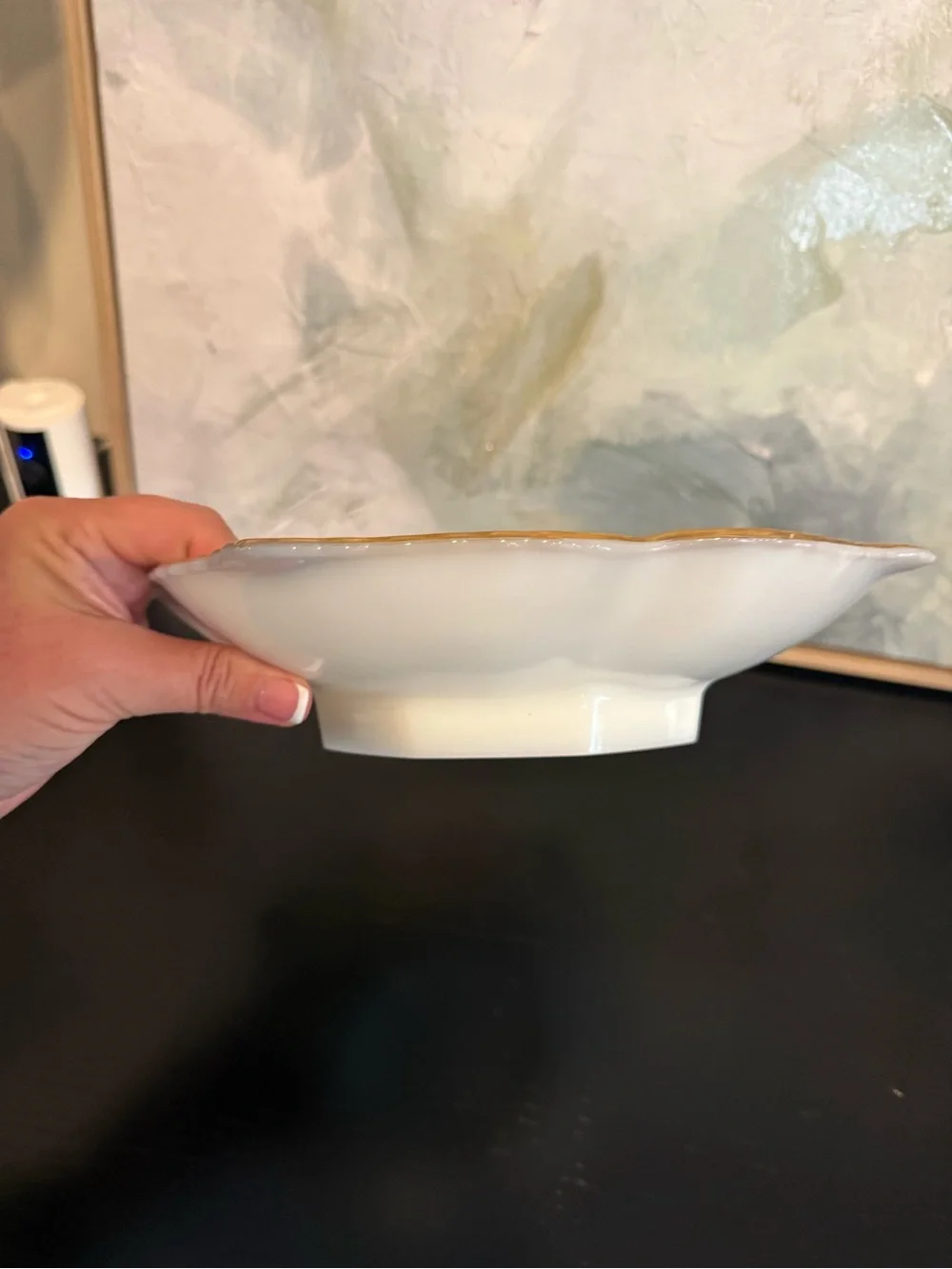White Porcelain Serving Bowl with Gold Rim - Home Dining